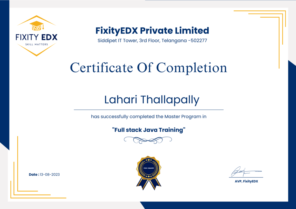 Full stack Java Certification Course FixityEDX